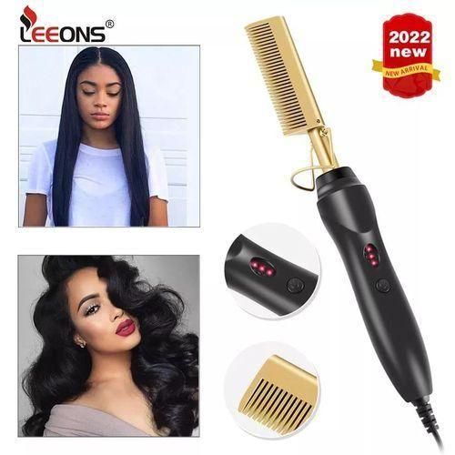 2 In 1 Electric Hot Comb Hair Straightener/Curler Flat Iron for Natural Hair & Wigs