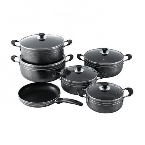 TC 14PCS Nonstick Black Cookware Set Cooking Pots Sufuria (20/22/24/28/30cm Pots + Glass Lids+silicone Spoons +26cm Frying Pan) - Image 2