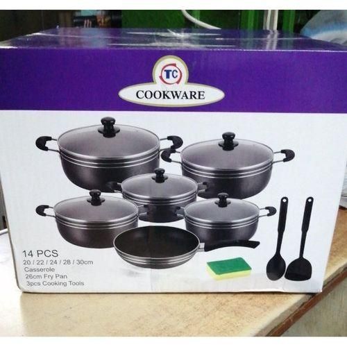 TC 14PCS Nonstick Black Cookware Set Cooking Pots Sufuria (20/22/24/28/30cm Pots + Glass Lids+silicone Spoons +26cm Frying Pan) - Image 3