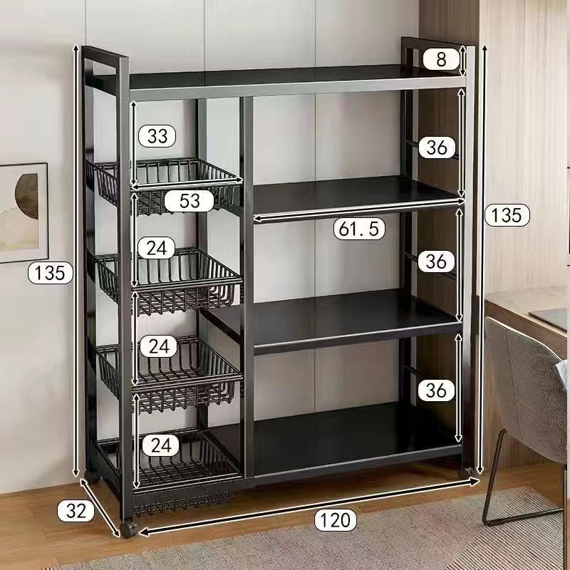 Multifunctional Strong metallic kitchen rack with movable & lockable wheels - Image 5