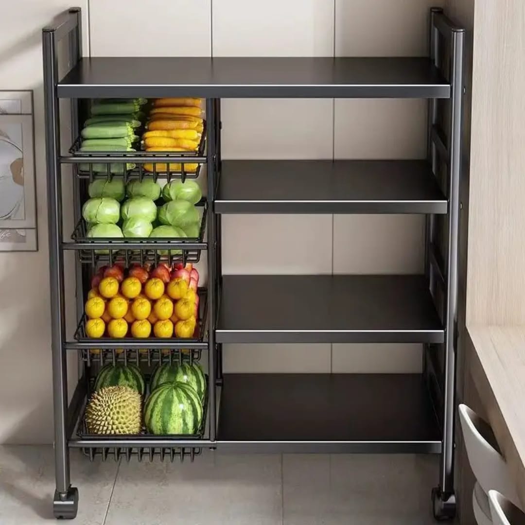Multifunctional Strong metallic kitchen rack with movable & lockable wheels - Image 2