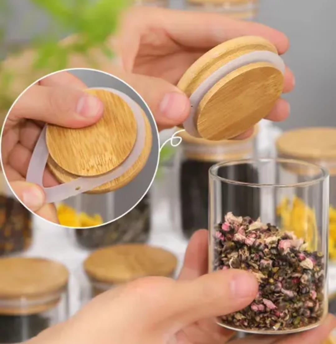 SPICE JAR.12pcs Round Glass Spice Jar Set with Bamboo Lid - Image 6