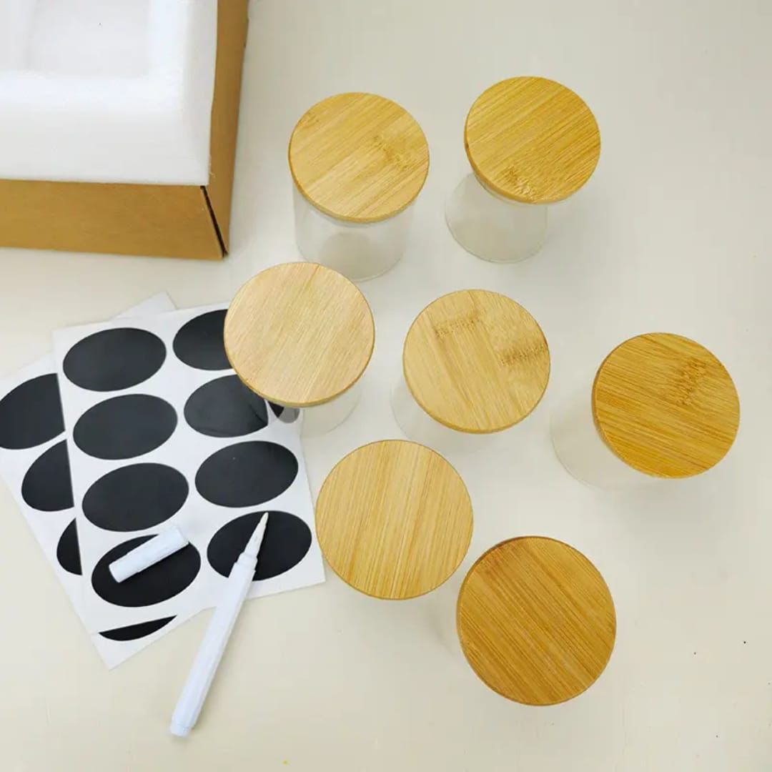 SPICE JAR.12pcs Round Glass Spice Jar Set with Bamboo Lid - Image 8