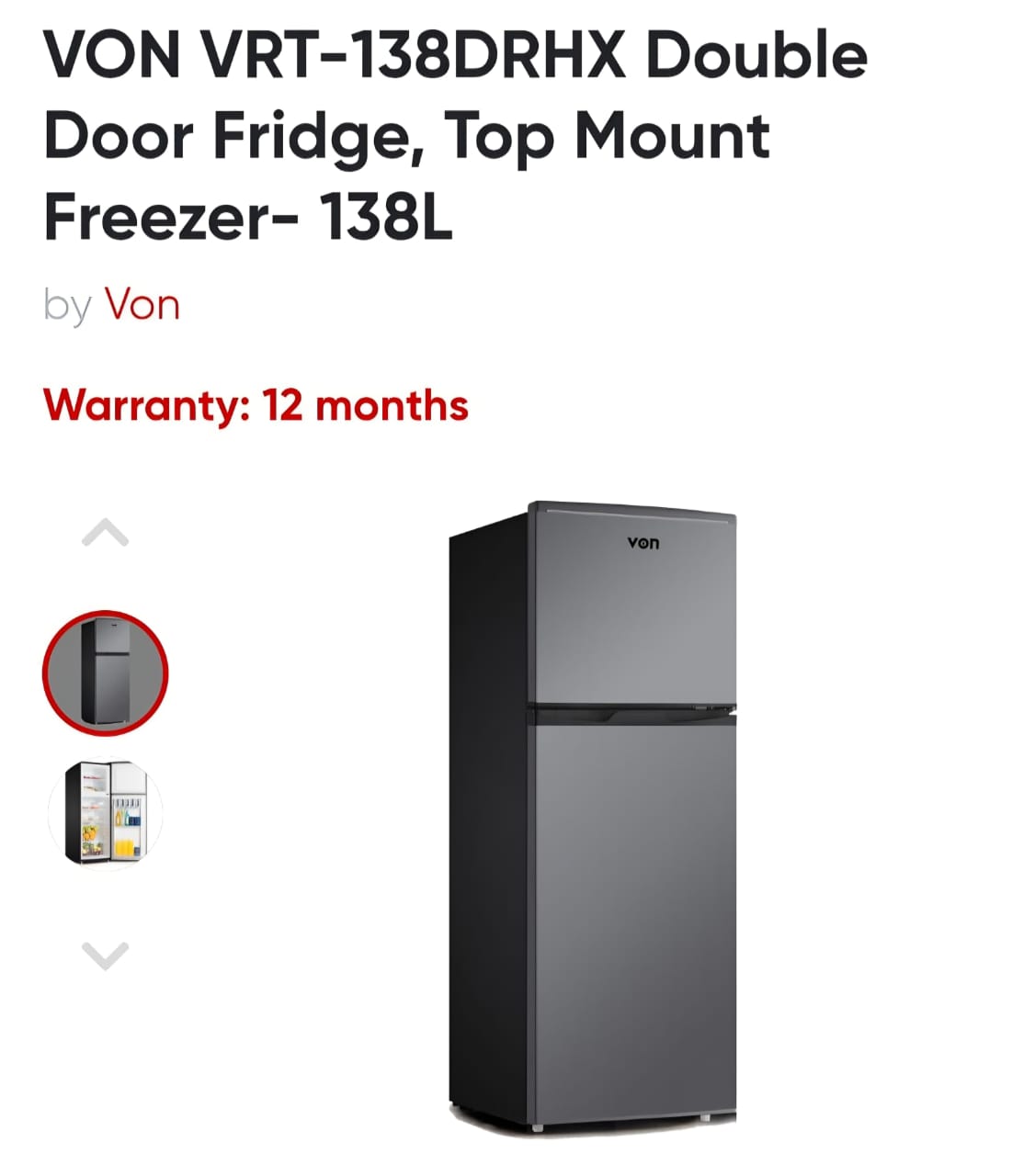 Fridge.Von Fridge 138L VRT-138DRHX